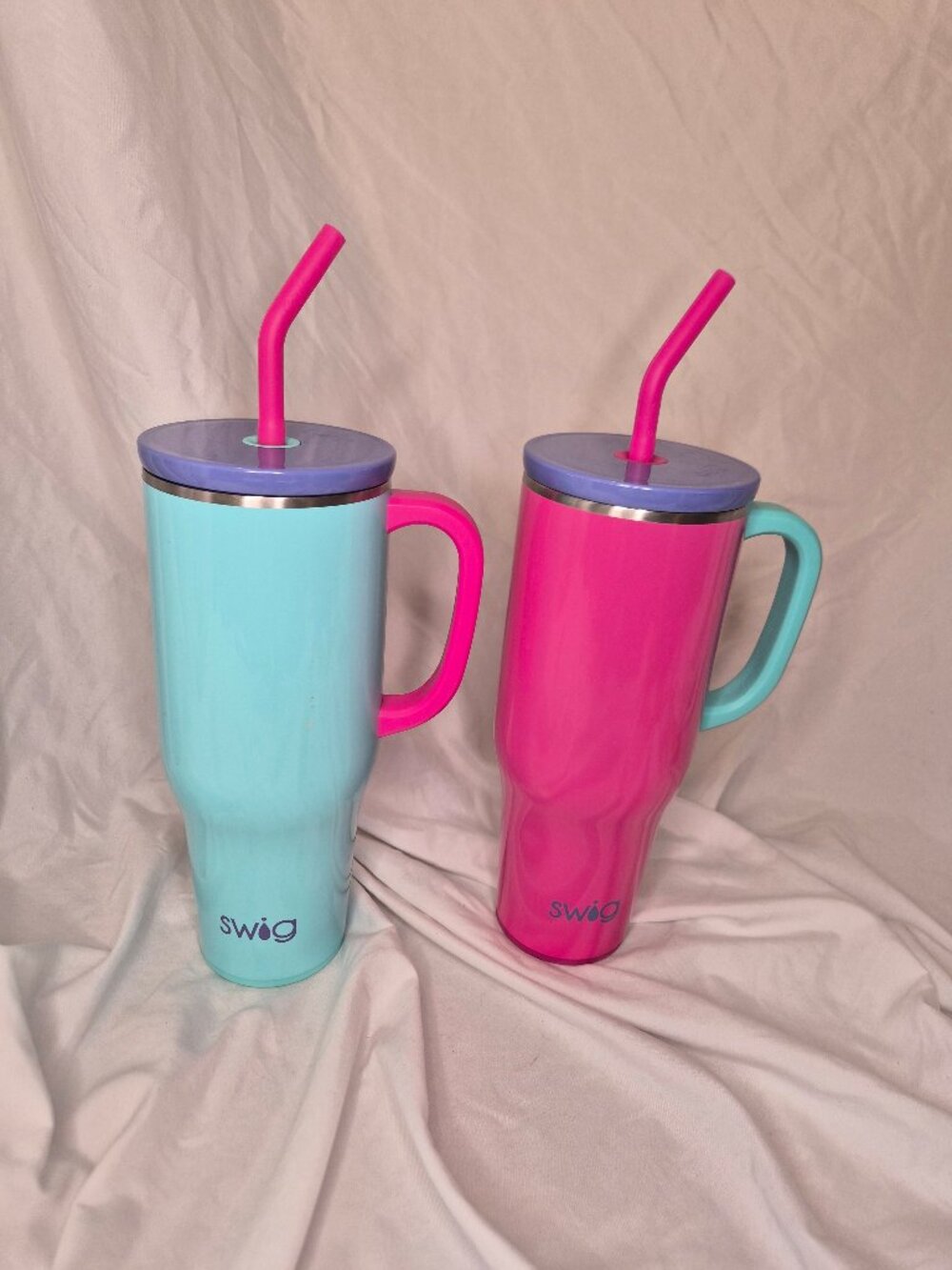 Swig Life 40oz Mega Mug Set x2 - Like New Insulated Tumbler w/ Handle Cup Holder